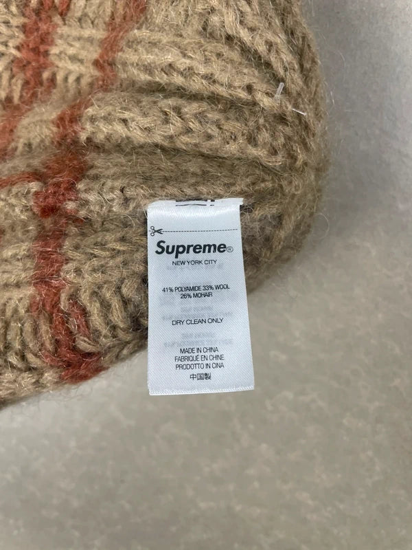 Supreme Brushed Stripe Beanie 'Camel'(Størelse en størelse)