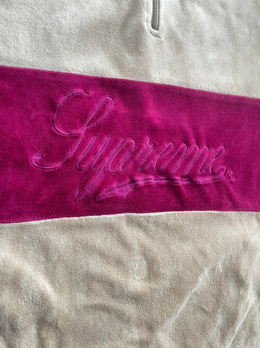Supreme Velour Half Zip Pullover Khaki Men's - FW17 (Størelse Medium)
