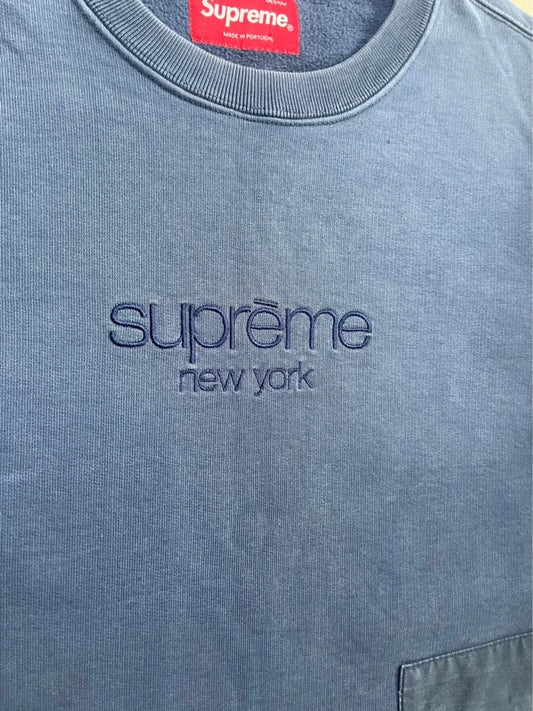 Supreme Dipped Crewneck Navy Men's - SS19(Størelse Medium)