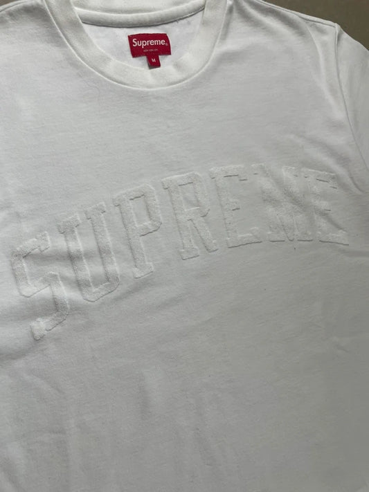 Supreme Chenille Arc Logo S/S Top White Men's - FW19(Størelse Medium)