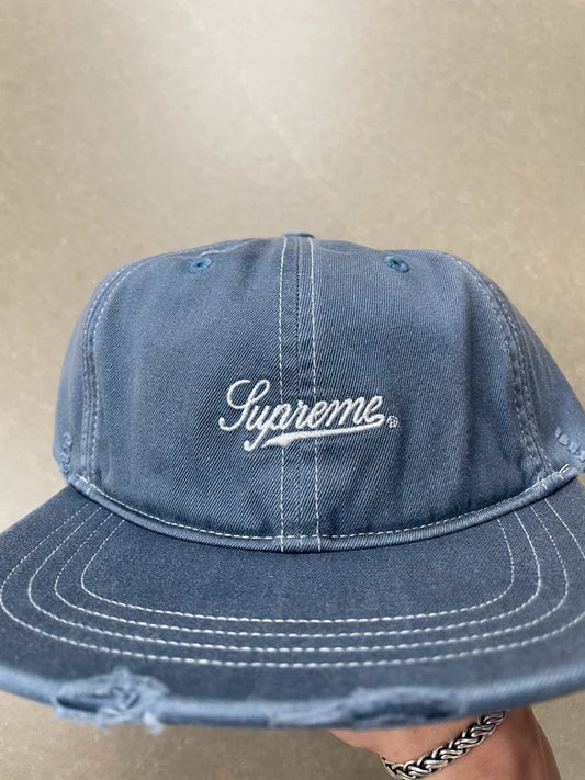 Supreme Distressed Script 6-Panel cap(Størelse en størelse)