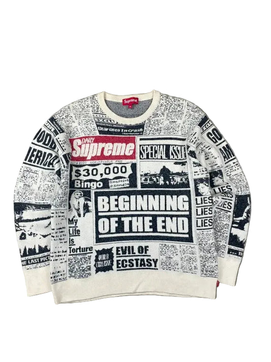 Supreme Newsprint Sweater White(Str Small)