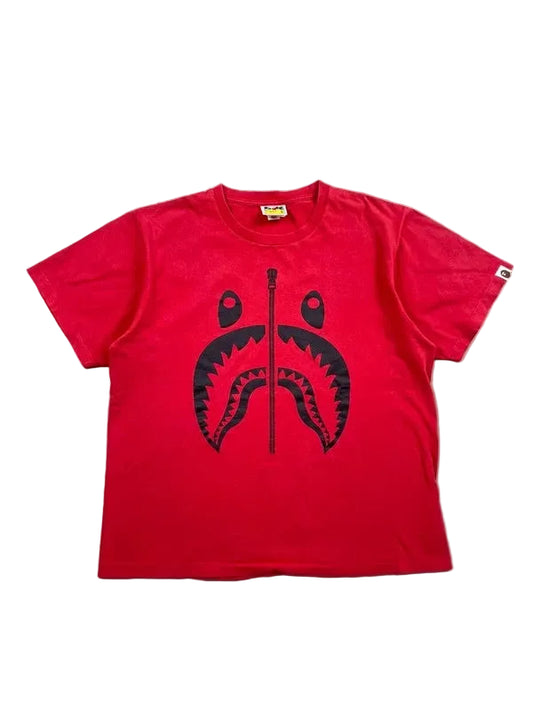 BAPE Bicolor Shark Tee Red/Black Men's - FW18(Størelse Medium)