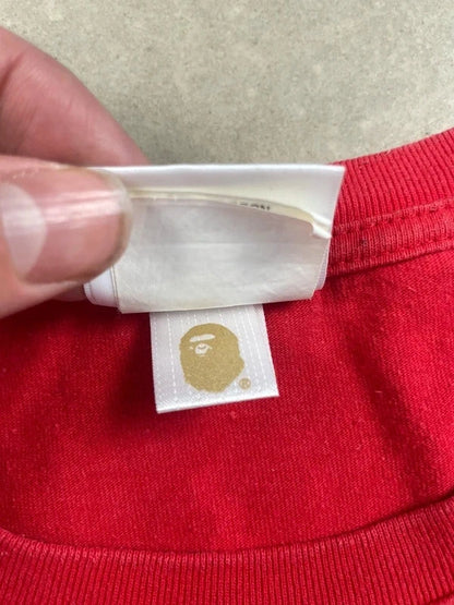 BAPE Bicolor Shark Tee Red/Black Men's - FW18(Størelse Medium)