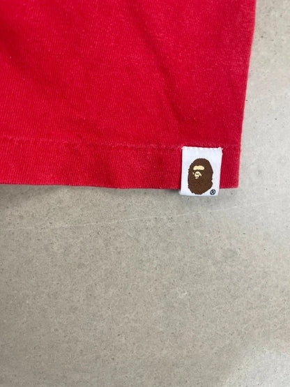BAPE Bicolor Shark Tee Red/Black Men's - FW18(Størelse Medium)