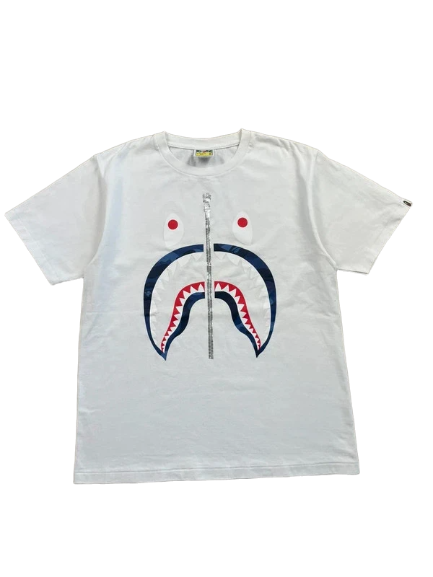 BAPE Color Camo Shark Tee White/Navy Men's - FW23(Størelse Medium)