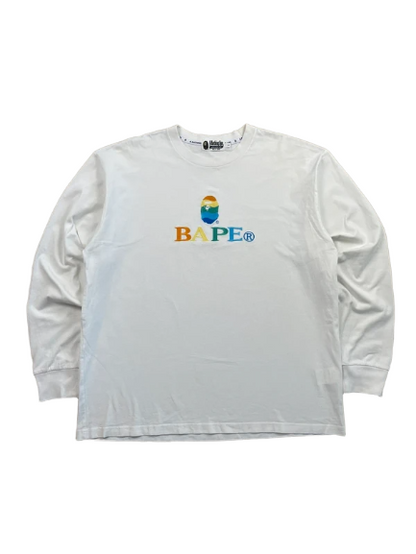 BAPE Embroidery Relaxed Fit L/S Tee White Men's - FW21(Størelse Large