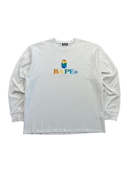 BAPE Embroidery Relaxed Fit L/S Tee White Men's - FW21(Størelse Large