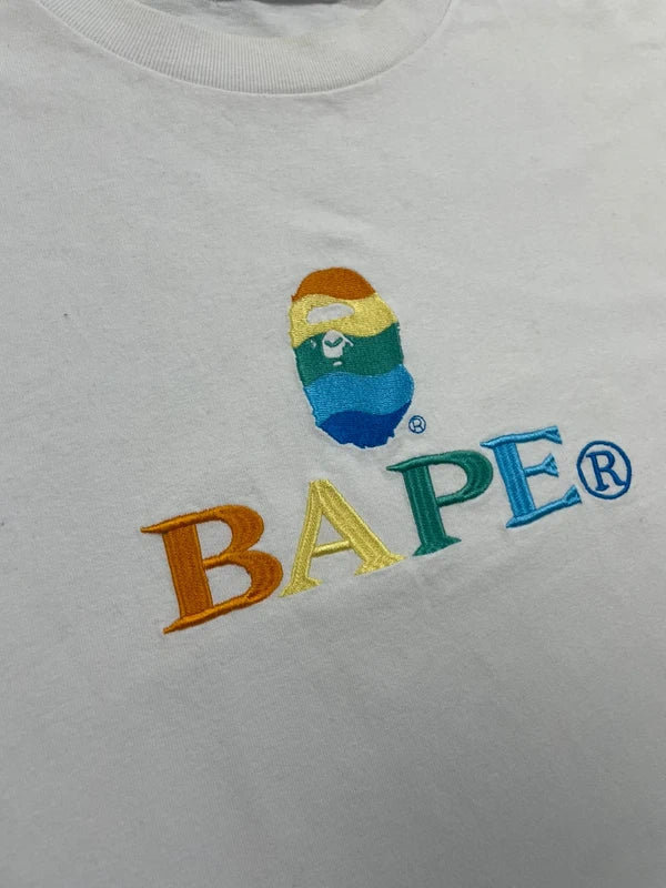 BAPE Embroidery Relaxed Fit L/S Tee White Men's - FW21(Størelse Large