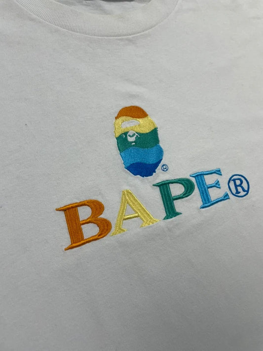 BAPE Embroidery Relaxed Fit L/S Tee White Men's - FW21(Størelse Large