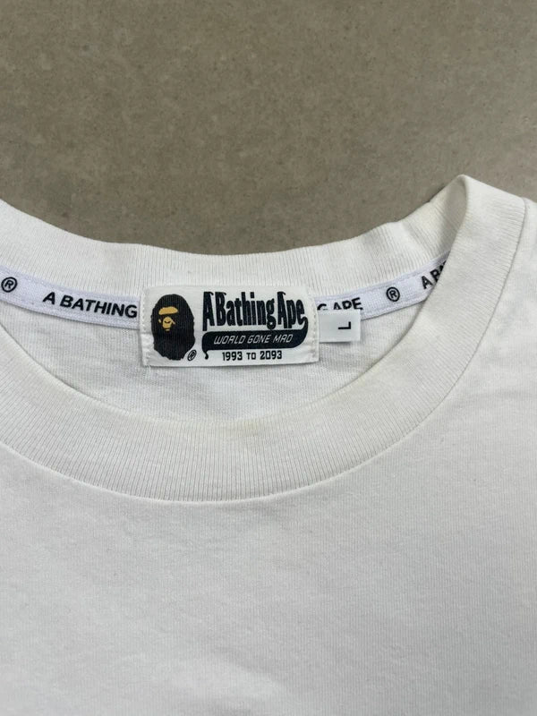 BAPE Embroidery Relaxed Fit L/S Tee White Men's - FW21(Størelse Large