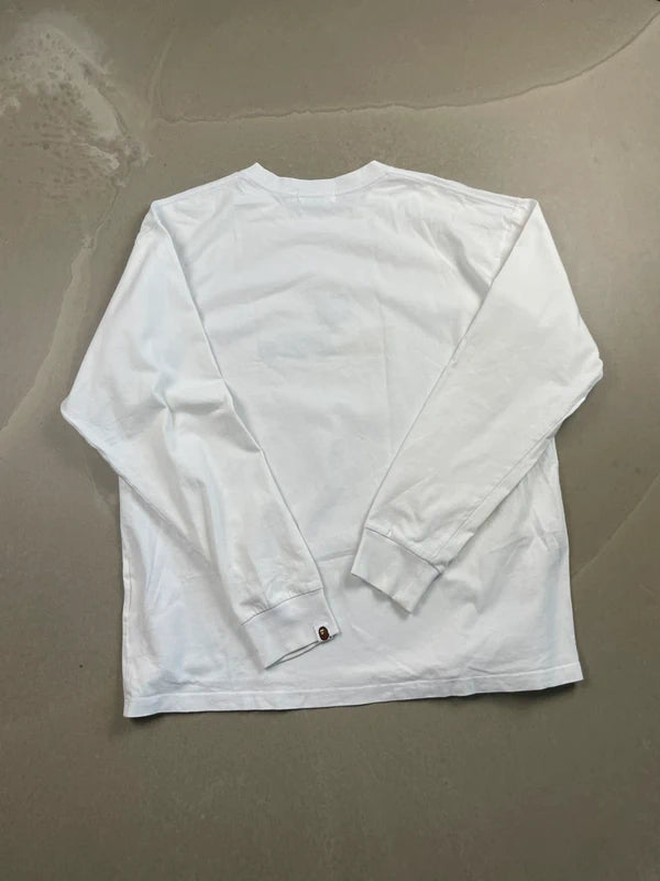 BAPE Embroidery Relaxed Fit L/S Tee White Men's - FW21(Størelse Large