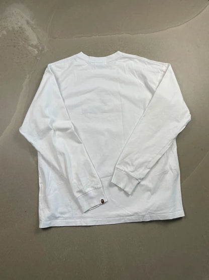 BAPE Embroidery Relaxed Fit L/S Tee White Men's - FW21(Størelse Large