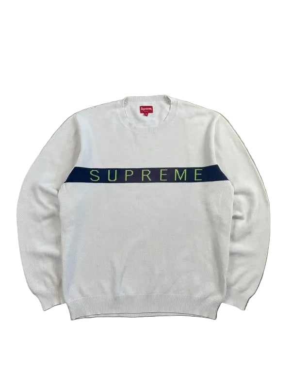 Supreme Logo Stripe Pique Crewneck FW16(Størelse Medium)