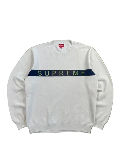 Supreme Logo Stripe Pique Crewneck FW16(Størelse Medium)