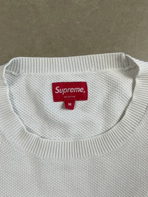 Supreme Logo Stripe Pique Crewneck FW16(Størelse Medium)
