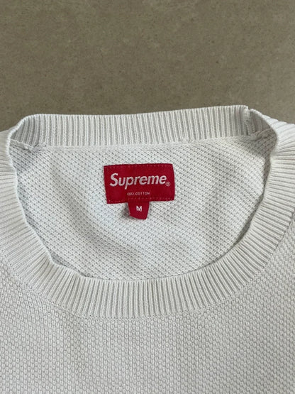 Supreme Logo Stripe Pique Crewneck FW16(Størelse Medium)