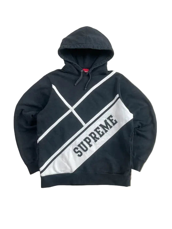 Supreme Diagonal Hooded Sweatshirt Black Men's - SS18(Størelse Medium)
