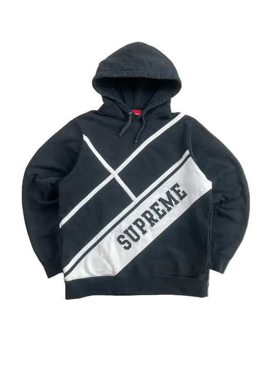 Supreme Diagonal Hooded Sweatshirt Black Men's - SS18(Størelse Medium)