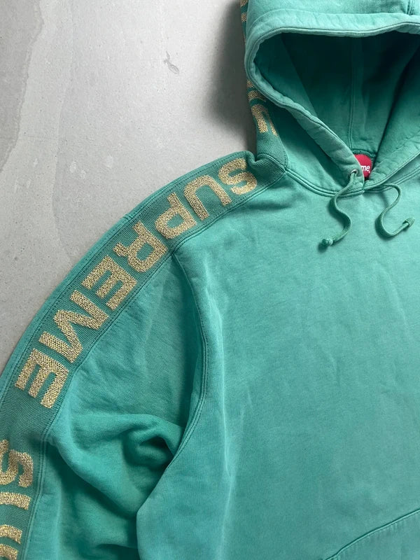 Supreme Metallic Rib Hooded Sweatshir(Størelse Large)