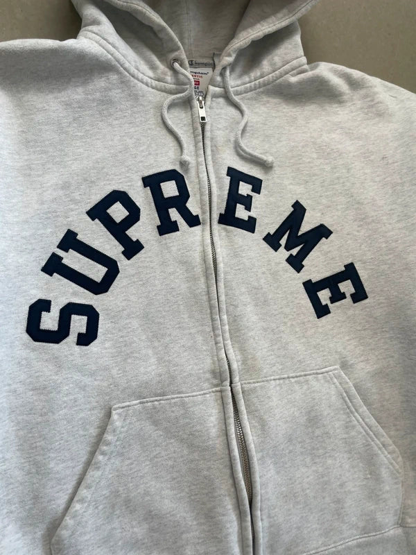 Supreme x Champion Zip Up Hooded Sweatshirt(Størelse Large)
