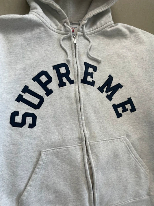 Supreme x Champion Zip Up Hooded Sweatshirt(Størelse Large)