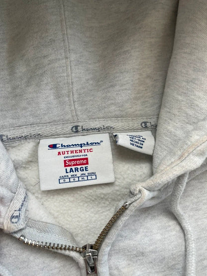 Supreme x Champion Zip Up Hooded Sweatshirt(Størelse Large)