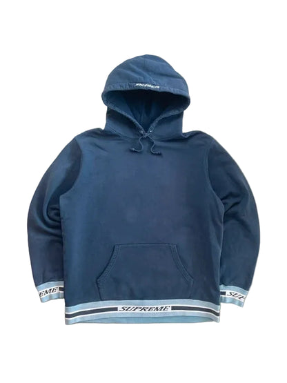 Supreme Striped Rib Hooded Sweatshirt Navy(Størelse Large)