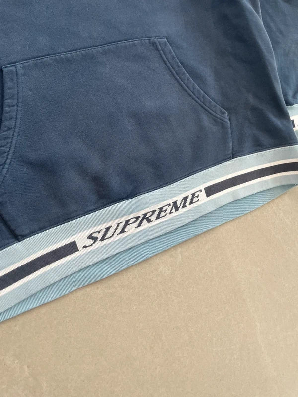 Supreme Striped Rib Hooded Sweatshirt Navy(Størelse Large)
