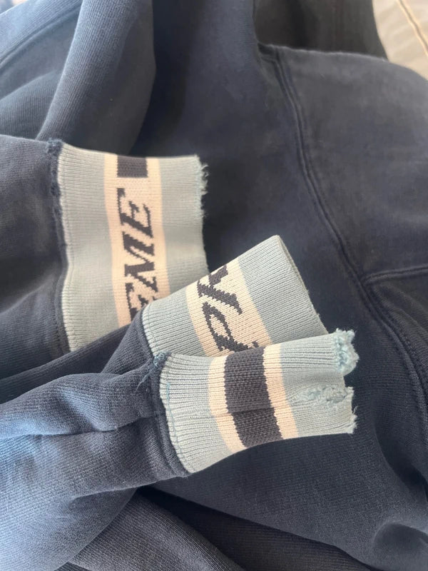 Supreme Striped Rib Hooded Sweatshirt Navy(Størelse Large)