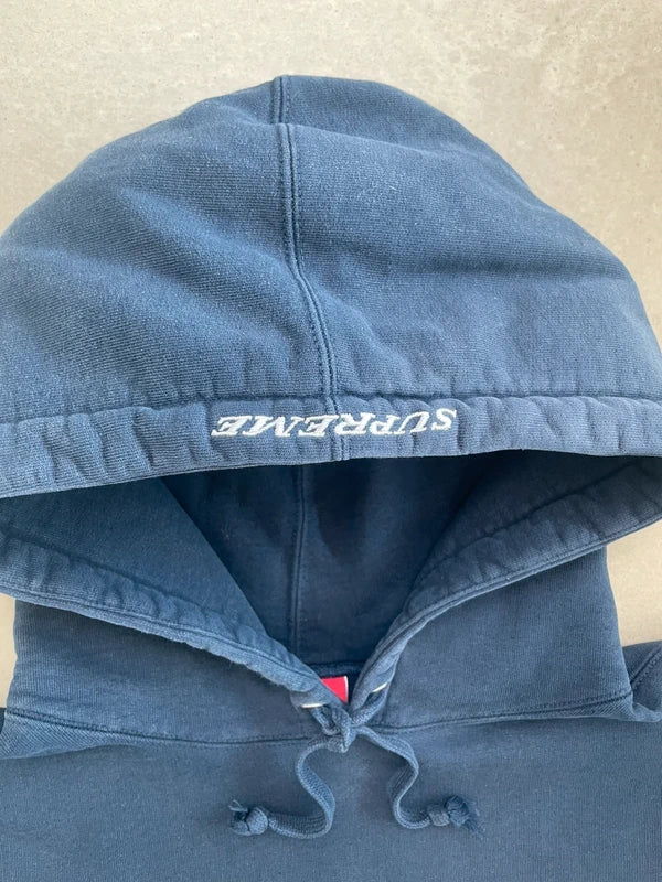 Supreme Striped Rib Hooded Sweatshirt Navy(Størelse Large)