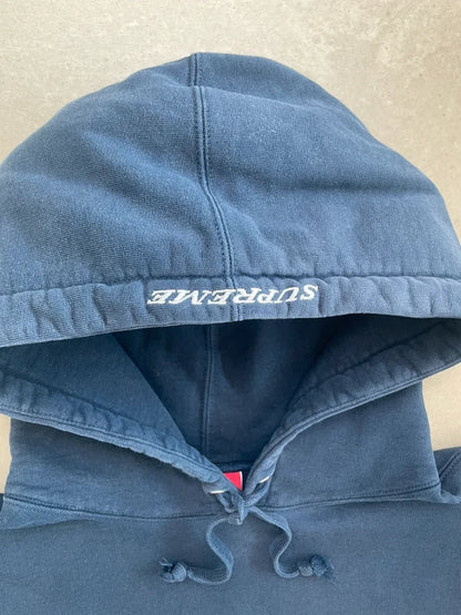 Supreme Striped Rib Hooded Sweatshirt Navy(Størelse Large)