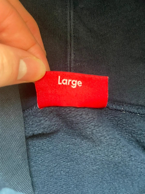 Supreme Striped Rib Hooded Sweatshirt Navy(Størelse Large)