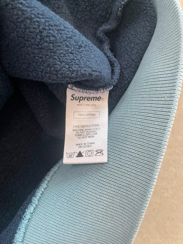 Supreme Striped Rib Hooded Sweatshirt Navy(Størelse Large)