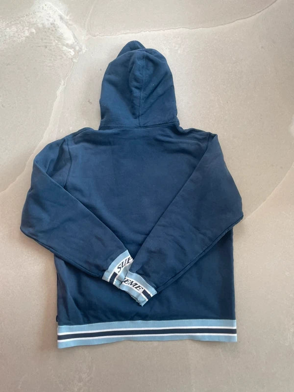 Supreme Striped Rib Hooded Sweatshirt Navy(Størelse Large)