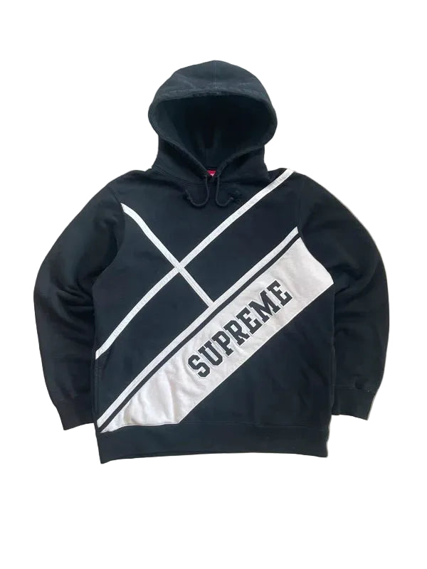 Supreme Diagonal Hooded Sweatshirt Black Men's - SS18(Størelse Large)