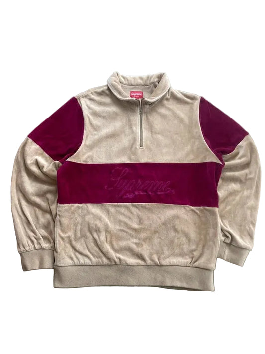 Supreme Velour Half Zip Pullover Khaki Men's - FW17 (Størelse Medium)