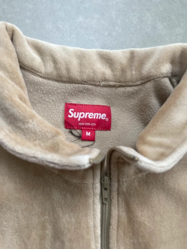 Supreme Velour Half Zip Pullover Khaki Men's - FW17 (Størelse Medium)
