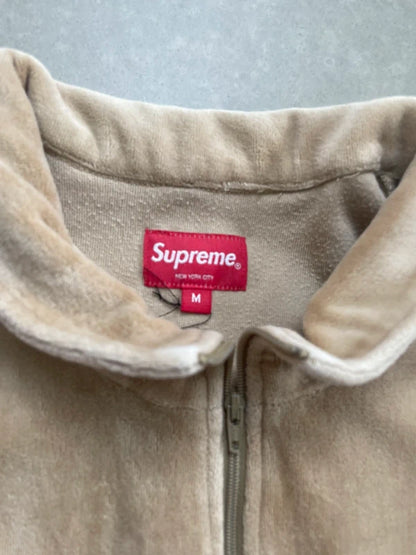Supreme Velour Half Zip Pullover Khaki Men's - FW17 (Størelse Medium)