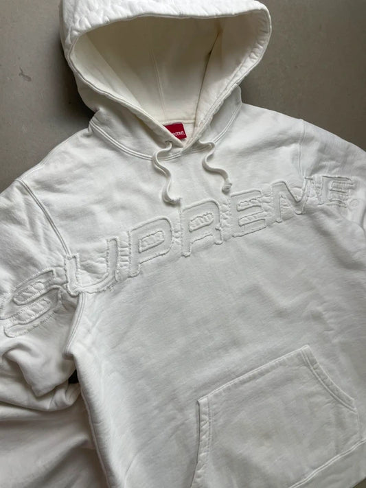 Supreme Set In Logo Hooded Sweatshirt White Men's - SS19(Størelse Large)