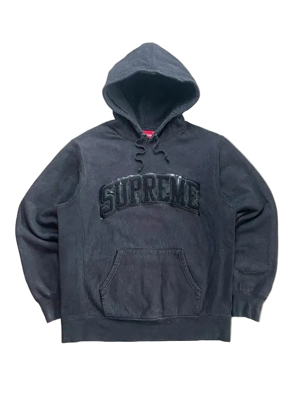 Supreme Patent/Chenille Arc Logo Hooded Sweatshirt(Størelse Large)