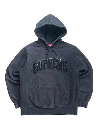Supreme Patent/Chenille Arc Logo Hooded Sweatshirt(Størelse Large)