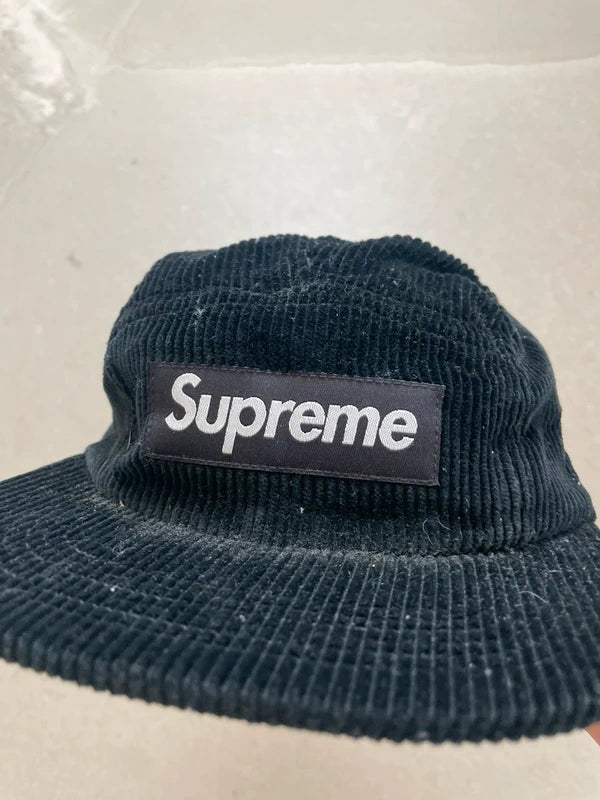 Supreme Corduroy Camp Cap (SS18) Black - SS18(Størelse en størelse)