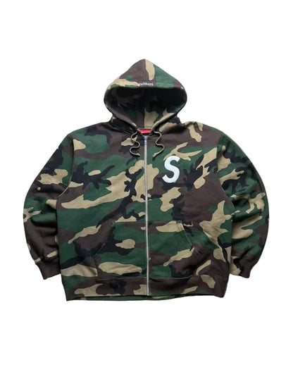 Supreme S Logo Zip Up Hooded Sweatshirt (FW25) Woodland(Størelse X-Large)